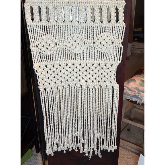 Handmade Macrame Wall Hanging Tapestry With Geometric Patterns & Fringe Beige Co - Picture 16 of 16